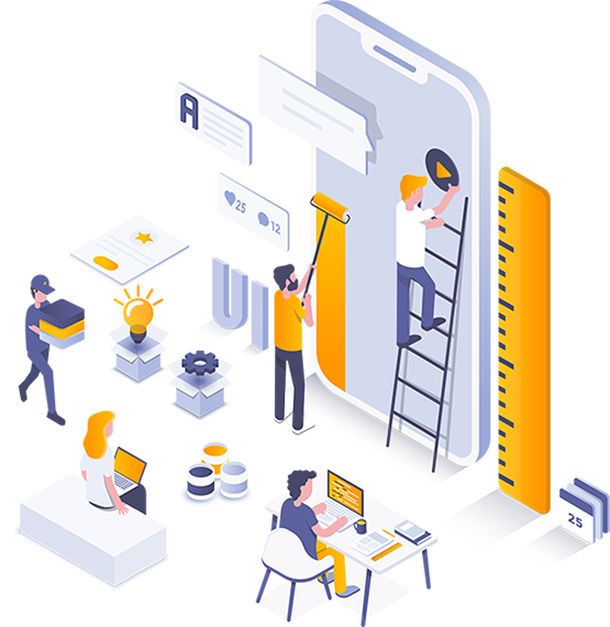 Illustration representing software development, project management and AI innovation